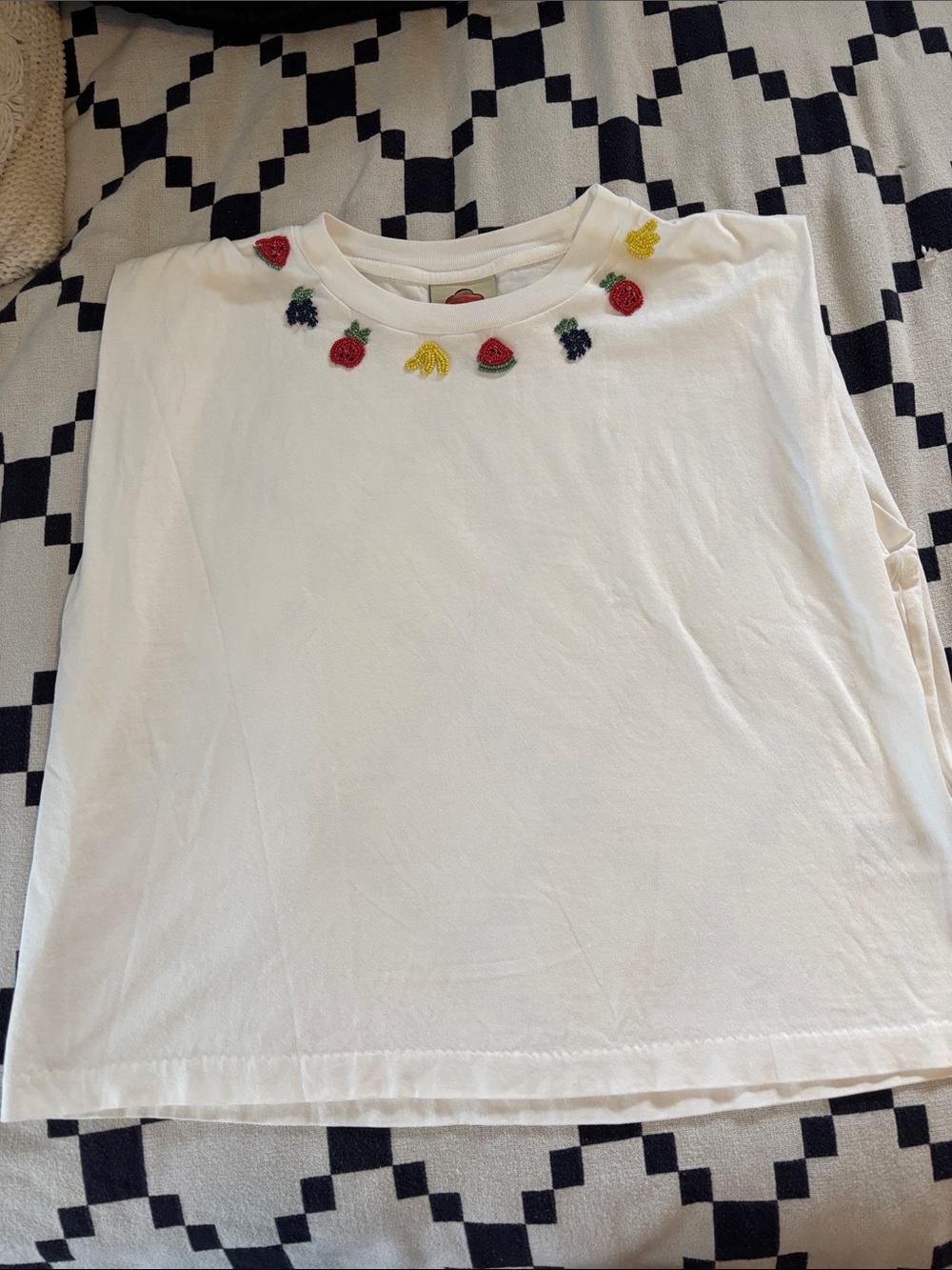 FARM Rio White Tee with Multicolor Fruit Embroidery